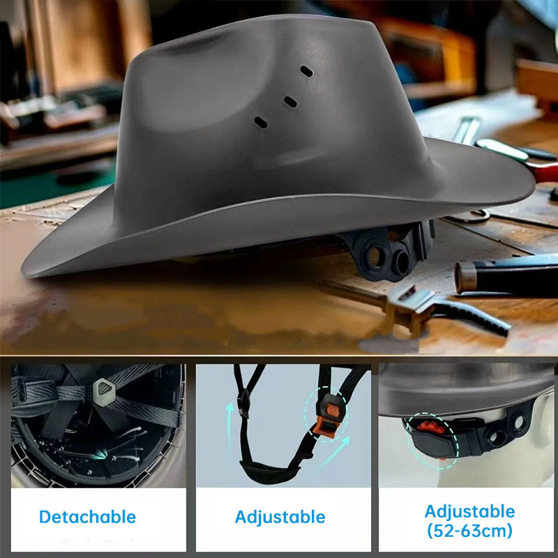 Full-Brim Cowboy Hard Hat with Goggles, ANSI-Certified Safety Helmet for Outdoor. - Image 6